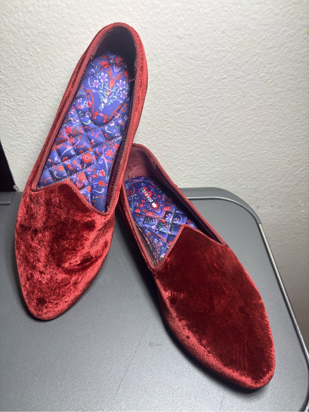 Birdies Velvet Wine Red Slip-On Flats
